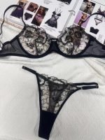 Sexy Lace Underwear Ultra-thin Transparent Heavy Embroidery Tulle Anti-Drop Bra Set - Image 8