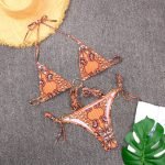 Sexy Metal Three-Ring Bikini Cross-Border Solid Color Printed Tie-Separate Swimsuit for Women - Image 6