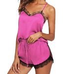 Women Sleepwear Pyjama Sets Sleeveless Strap Lace Trim Satin Cami Top Nightwear Femme Sexy Summer Homewear Sleepwears - Image 3