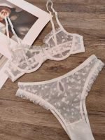 Sexy Lingerie Lace Underwear Ultra-thin Transparent Heart-shaped Print Women's Underwear Set Large Chest Minimizer Bra - Image 5