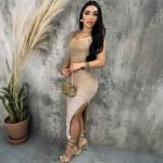 Women's Strapless Sexy Backless Bodycon Slit Sequined Dress - Image 5