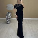 Off-shoulder Handmade Diamond Strip Dress Evening Dress - Image 8