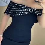 Off-shoulder Handmade Diamond Strip Dress Evening Dress - Image 3