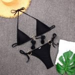 Sexy Metal Three-Ring Bikini Cross-Border Solid Color Printed Tie-Separate Swimsuit for Women - Image 7