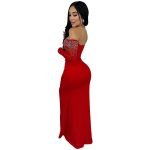 Solid Color Long Dress with High Slit and Rhinestone Embellished Strapless Design for Women - Image 5