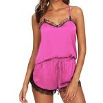 Women Sleepwear Pyjama Sets Sleeveless Strap Lace Trim Satin Cami Top Nightwear Femme Sexy Summer Homewear Sleepwears - Image 2