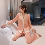 Spring Women's Pajamas Set New Luxury Style Fashion Cross Letter Print Sleepwear Silk Like Leisure Home Clothes Nightwear - Image 3