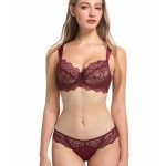 Women's Sexy Thin Cotton Eyelash Lace Bra Large Chest Minimizer Anti-Sagging Plus Size Lingerie Set