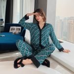 Spring Women's Pajamas Set New Luxury Style Fashion Cross Letter Print Sleepwear Silk Like Leisure Home Clothes Nightwear - Image 2
