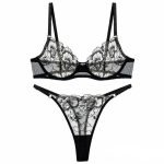 Sexy Lace Underwear Ultra-thin Transparent Heavy Embroidery Tulle Anti-Drop Bra Set - Image 5