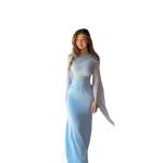 Summer Stitching Glass Yarn Large Swing Sleeve Length Satin Slim Fit Dress - Image 5