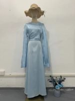 Summer Stitching Glass Yarn Large Swing Sleeve Length Satin Slim Fit Dress - Image 4