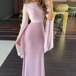 Summer Stitching Glass Yarn Large Swing Sleeve Length Satin Slim Fit Dress - Image 2