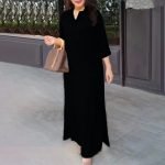 Solid Color Lapel Long Sleeve Simple Dress Women - Image 6