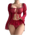 Strap Sleep Dress Erotic Lingerie Sleepwear Embroidered Design - Image 5